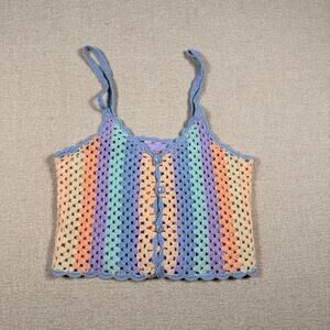 Women’s Knit Pastel Crochet Boho Top Medium Cami Tank Stripe M